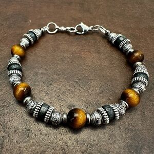 Elegant Silver and Brown Beaded Bracelet